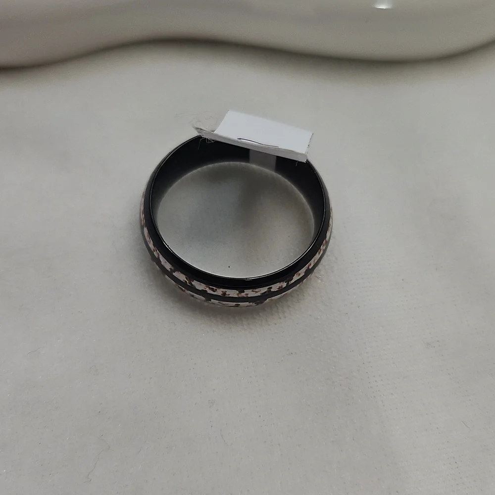 Men's Wood Grain Banded Black Stainless Steel Band Ring Wedding Band Fashion